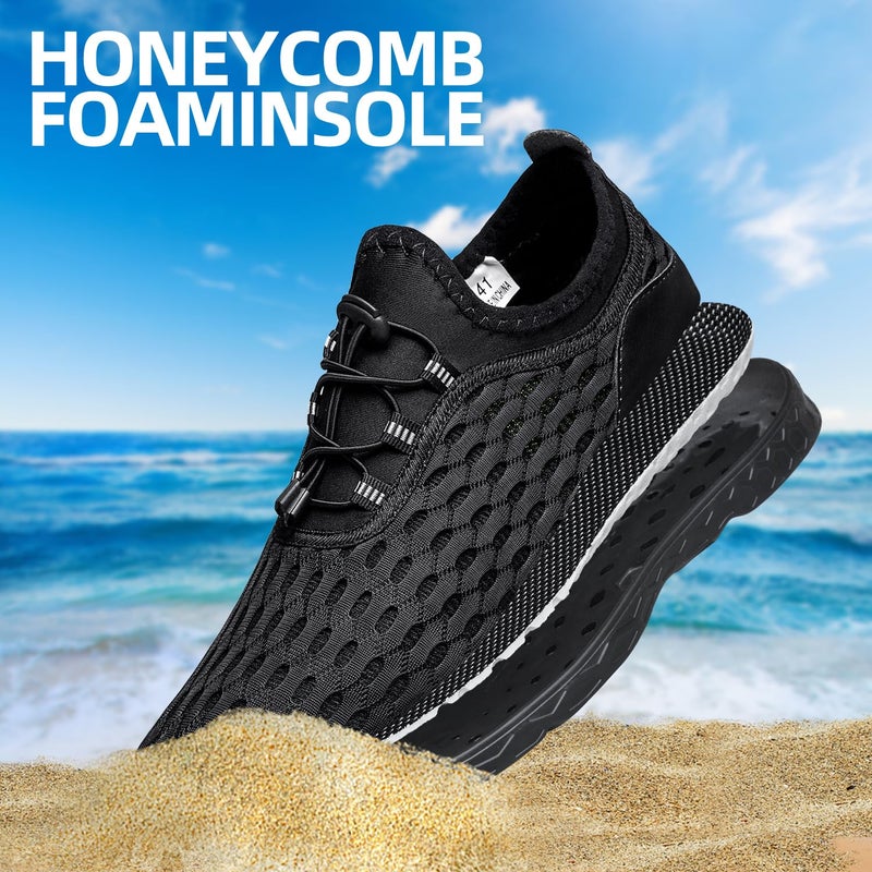 DOUSSPRT Men's Water Shoes Quick Drying Sports Aqua Shoes AllBlack Mesh Size 10 - Image 5
